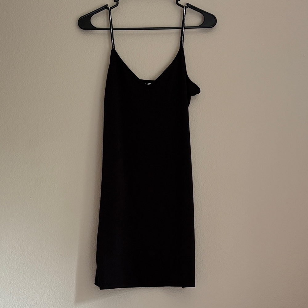 H&M Divided Black Rhinestone Strap V-Neck Mini Slip Dress